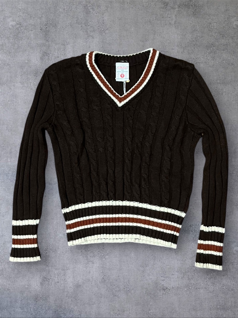 Vintage 70s Cable Knit V-Neck Dark Academia School Style St. Michael Sweater
